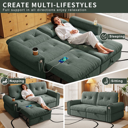 Chenille Convertible Sofa Bed forest green with tufted upholstery by HouseOfZazla on Tampa Home & Garden Store