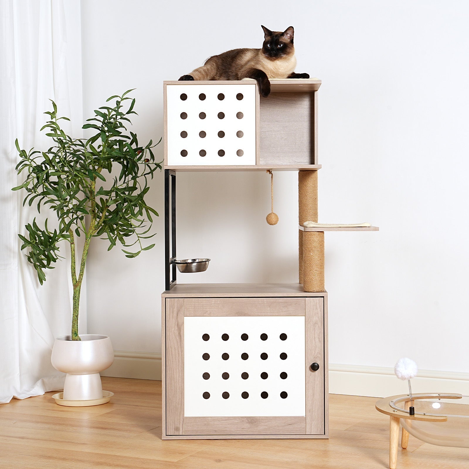 Cat Tree with Litter Box Enclosure and Large Hammock by HouseOfZazla wood frame panels on Tampa Home & Garden Store
