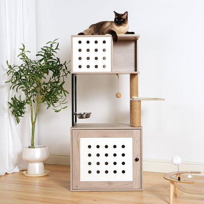 Cat Tree with Litter Box Enclosure and Large Hammock by HouseOfZazla wood frame panels on Tampa Home & Garden Store