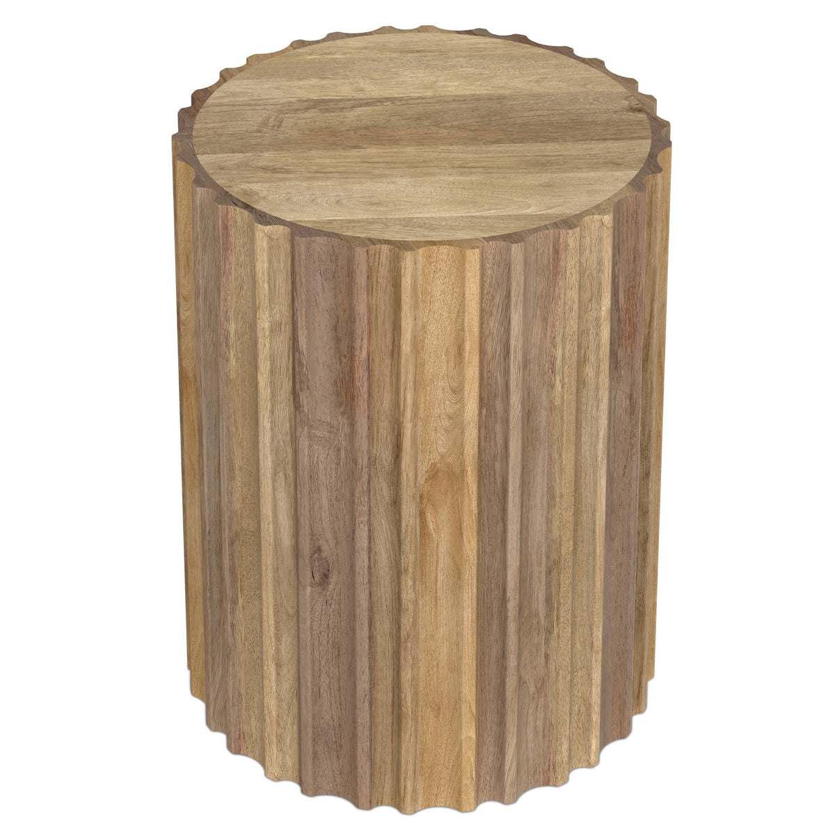Rolf Side Table oak finish with scalloped round top and carved ribbed base by HouseOfZazla on Tampa Home & Garden Store