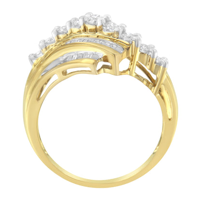 10K yellow gold ring with round and baguette diamonds, diamond-cut setting, size 7 on Tampa Home & Garden Store