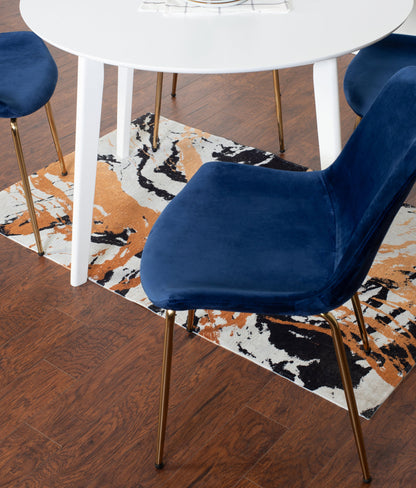 White Round 3-Piece Dining Set with blue velvet chairs and gold legs by HouseOfZazla on Tampa Home & Garden Store