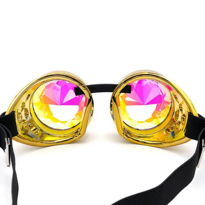 Steampunk goggles pair with gold frames and lenses FLIPSTYLEZLLC black elastic strap on Tampa Home & Garden Store