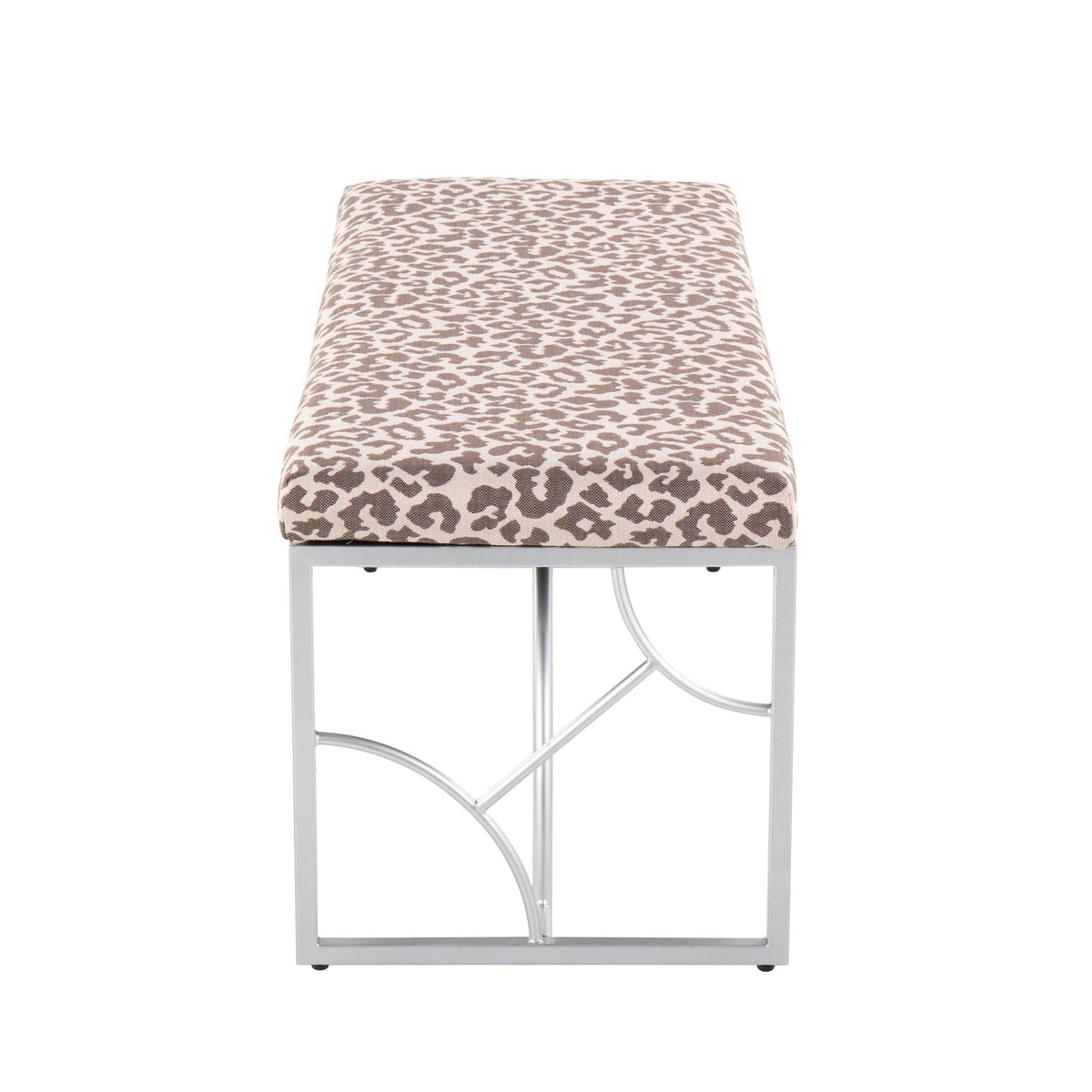 Elegant Contemporary Upholstered Bench leopard print fabric with a metal frame HouseOfZazla on Tampa Home & Garden Store