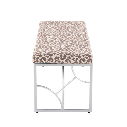 Elegant Contemporary Upholstered Bench leopard print fabric with a metal frame HouseOfZazla on Tampa Home & Garden Store