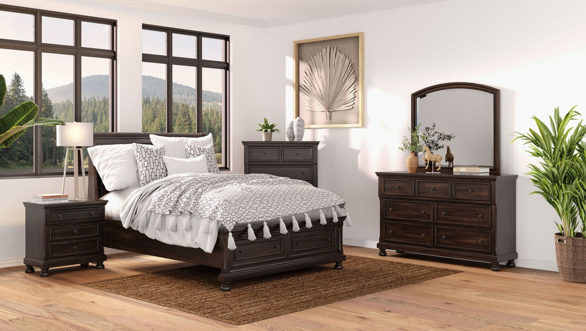 Elegant Transitional Storage Bed and Two Drawers