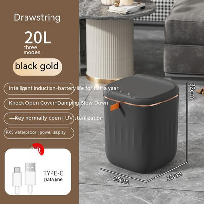 Perfecsy smart trash can with lid, black copper gold trim, 20L sensor, compact home bin on Tampa Home & Garden Store