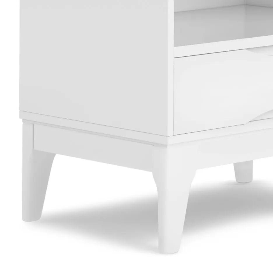 Harper Handcrafted Bookcase With Storage in white finish, lower drawer and tapered legs on Tampa Home & Garden Store