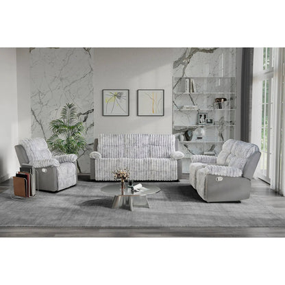 Bruni glider recliner set in light grey fabric with manual recline, four chairs on Tampa Home & Garden Store