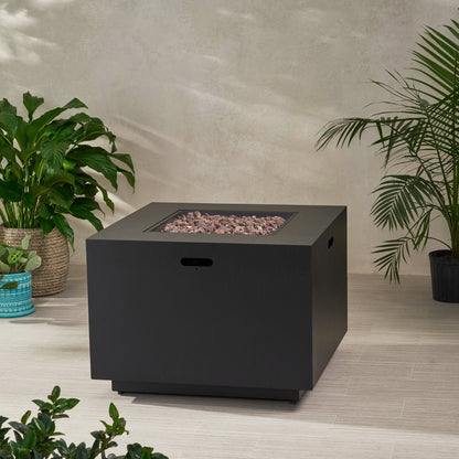 Outdoor Patio Propane Fire Pit by HouseOfZazla, square iron, black finish with lava rocks on Tampa Home & Garden Store