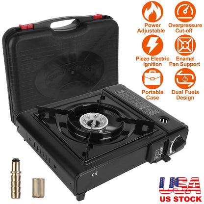 GemGear 3300W portable camping stove dual-fuel burner, piezo ignition, carry case on Tampa Home & Garden Store