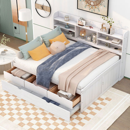 Captain Bed With Built In Bookshelves, 3 Storage Drawers, Trundle white finish by HouseOfZazla on Tampa Home & Garden Store