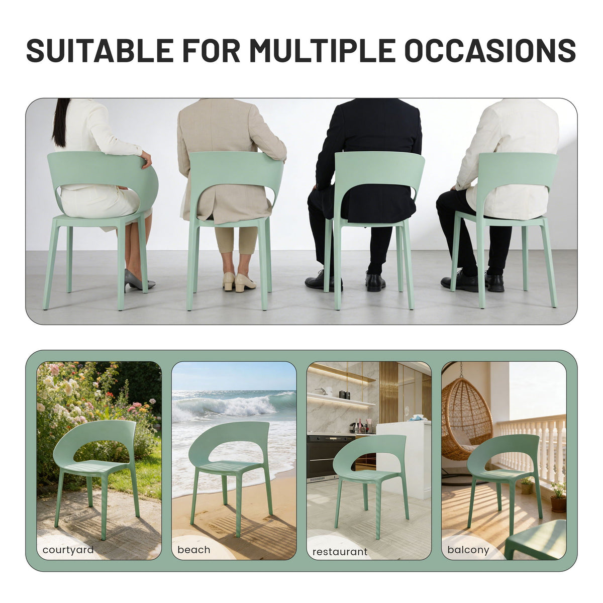 Modern 4 Piece Outdoor Set with Folding Table by HouseOfZazla, four mint green plastic chairs on Tampa Home & Garden Store