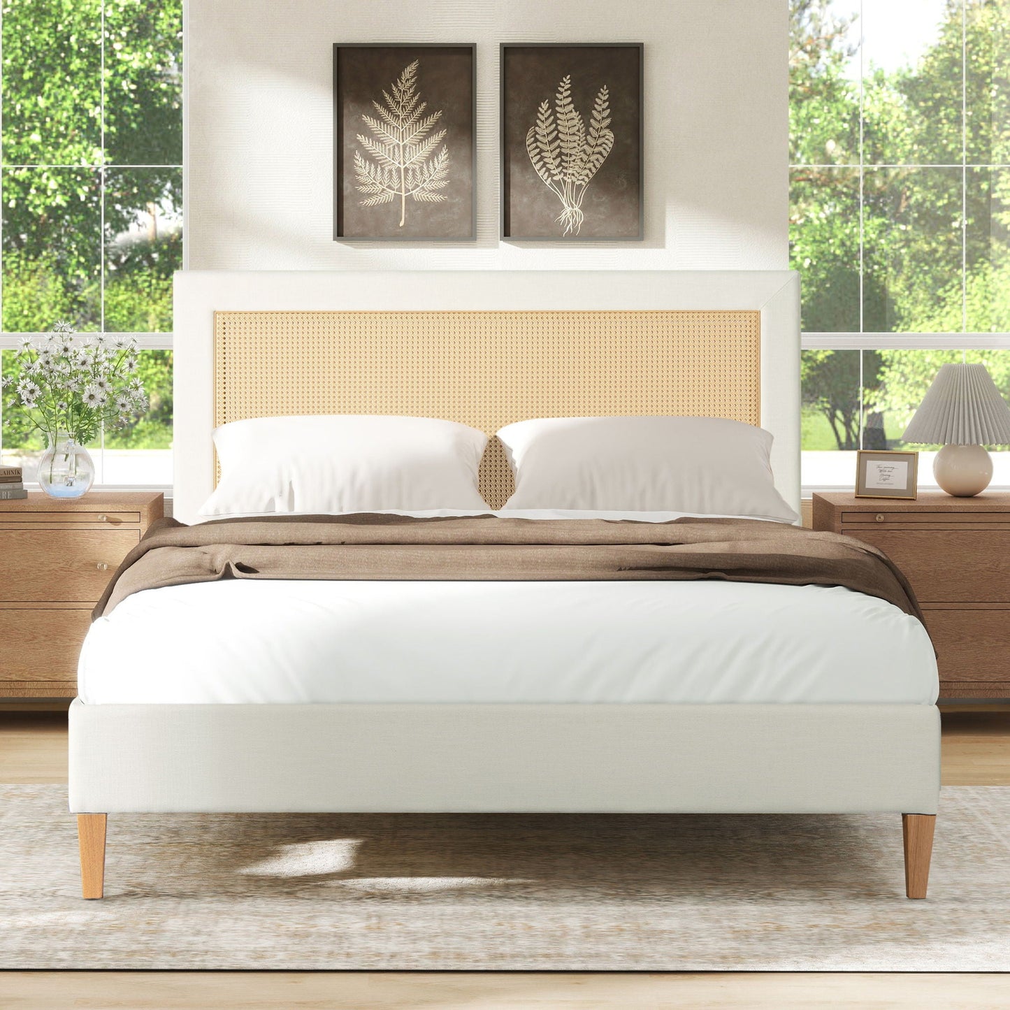 Haley Resin Wicker Upholstered Platform Bed