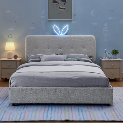 Upholstered Bed with Rabbit Ear Headboard and LED