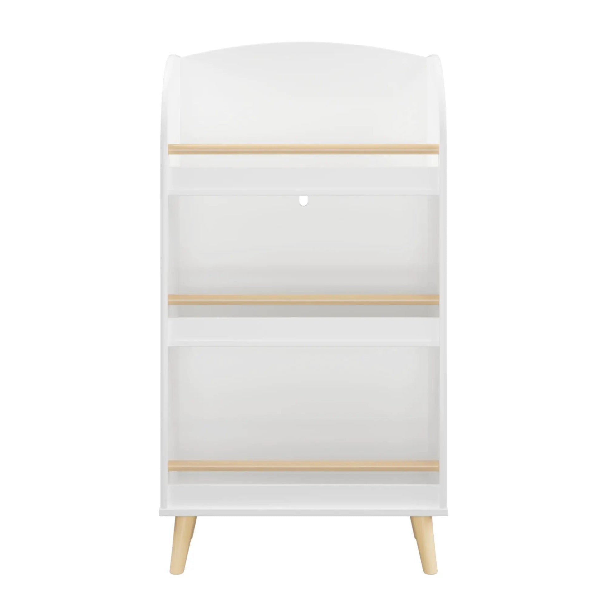 Bookshelf 3 Tier Book Organizer With Toy Storage white, light wood legs on Tampa Home & Garden Store