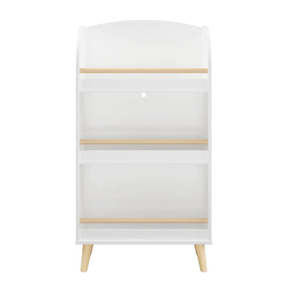 Bookshelf 3 Tier Book Organizer With Toy Storage white, light wood legs on Tampa Home & Garden Store