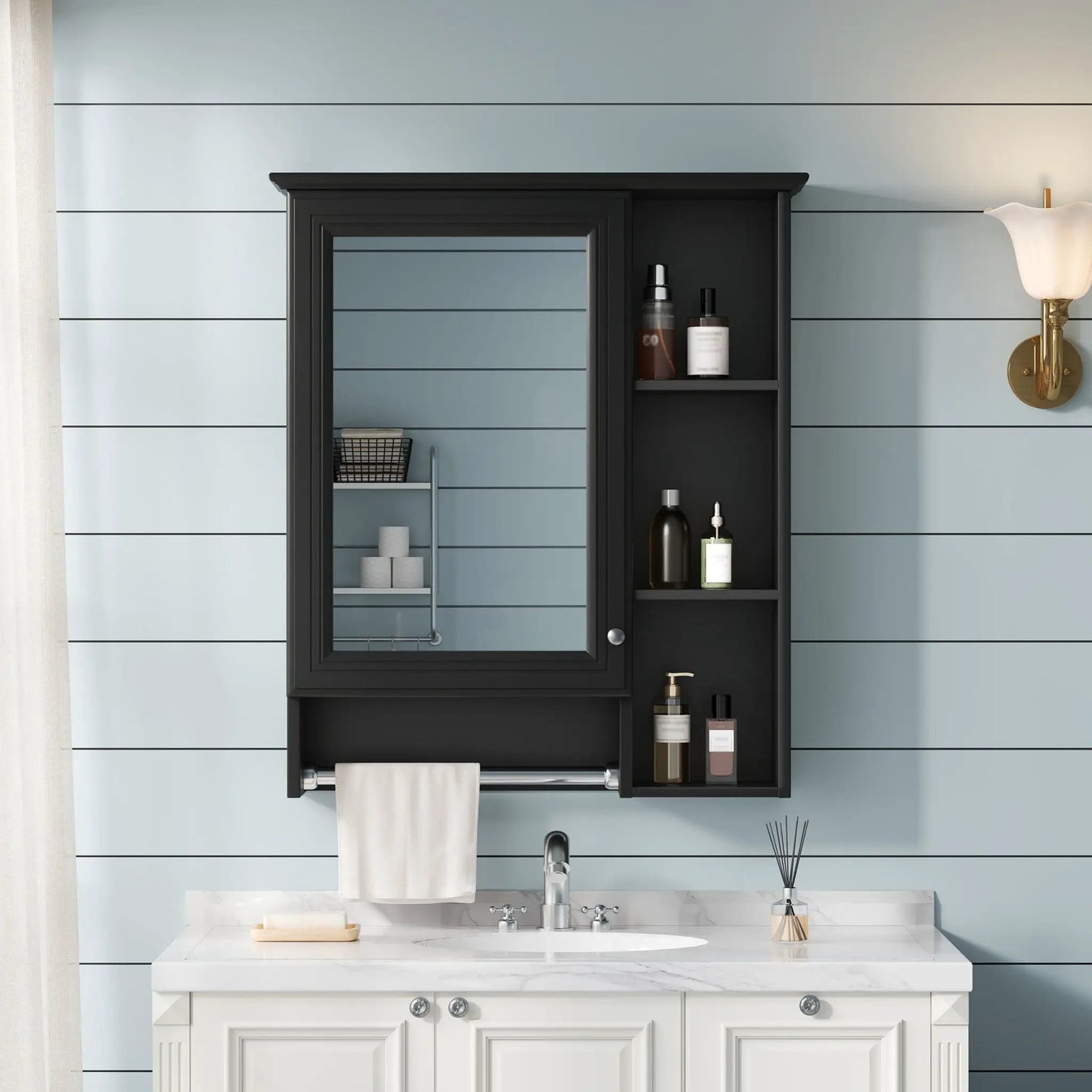 Modern 3 in 1 Mirror Cabinet and Towel Bar