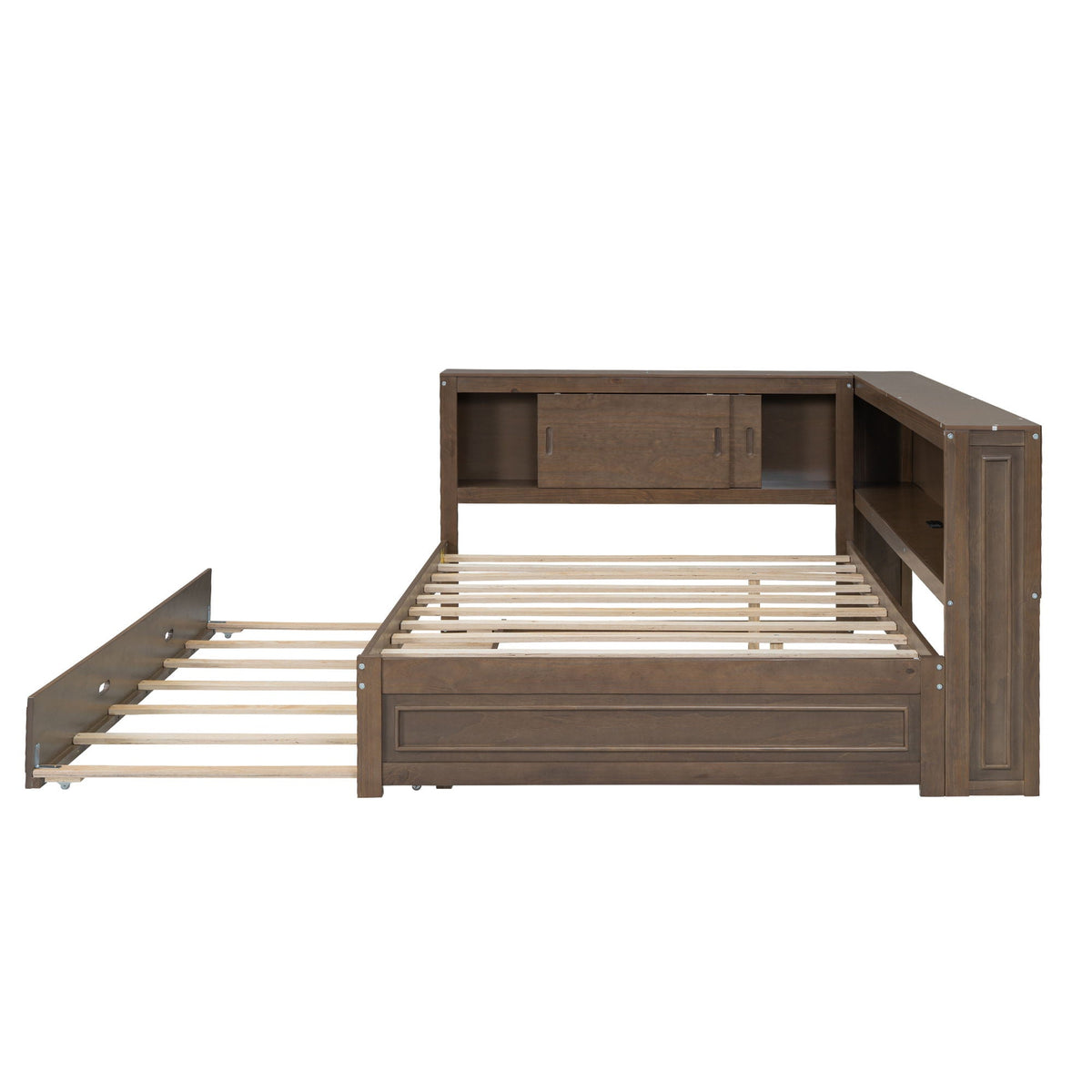 Daybed with storage shelves and trundle in dark brown wood, HouseOfZazla on Tampa Home & Garden Store