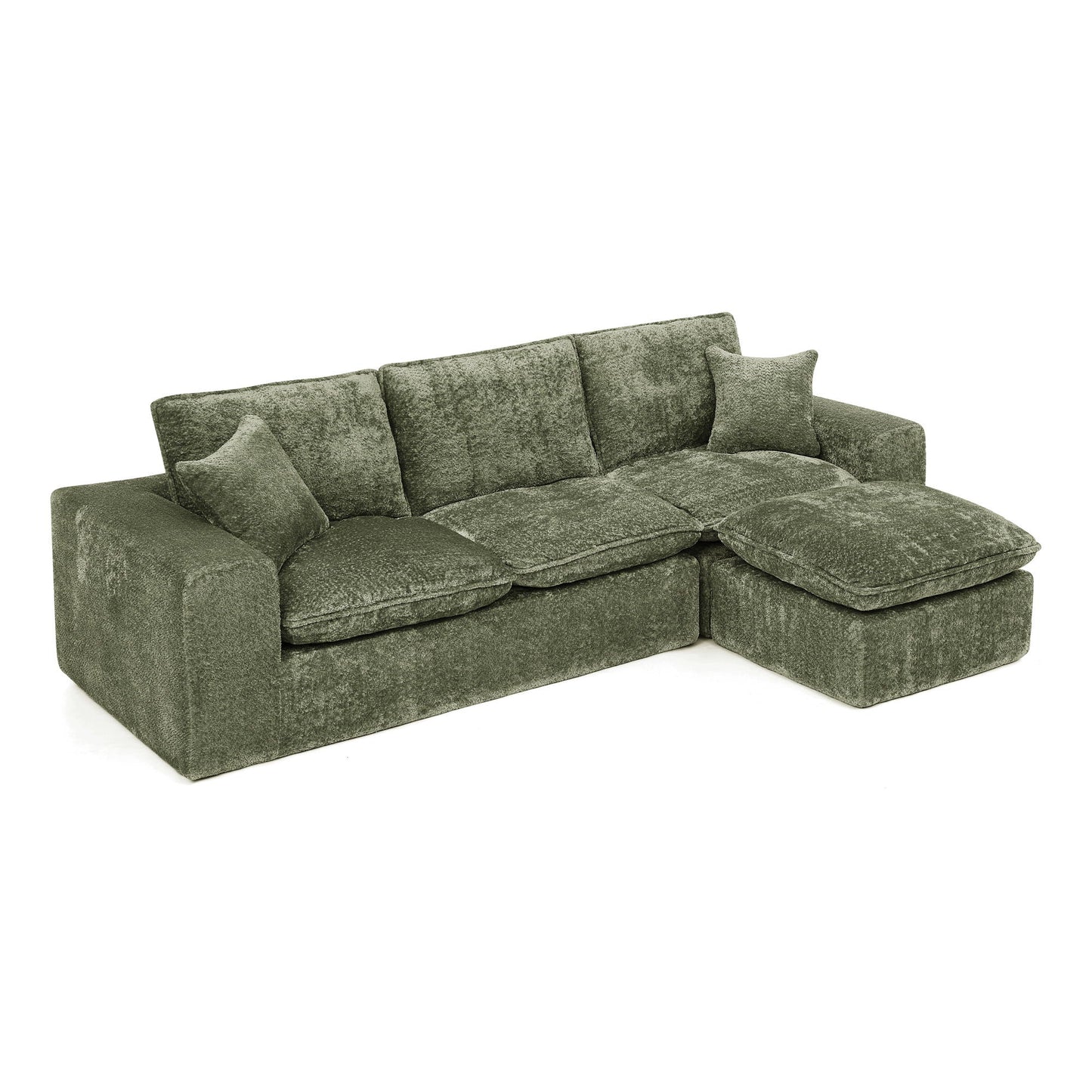 Sectional sofa with moveable ottoman in olive fabric, 3-piece set by HouseOfZazla on Tampa Home & Garden Store