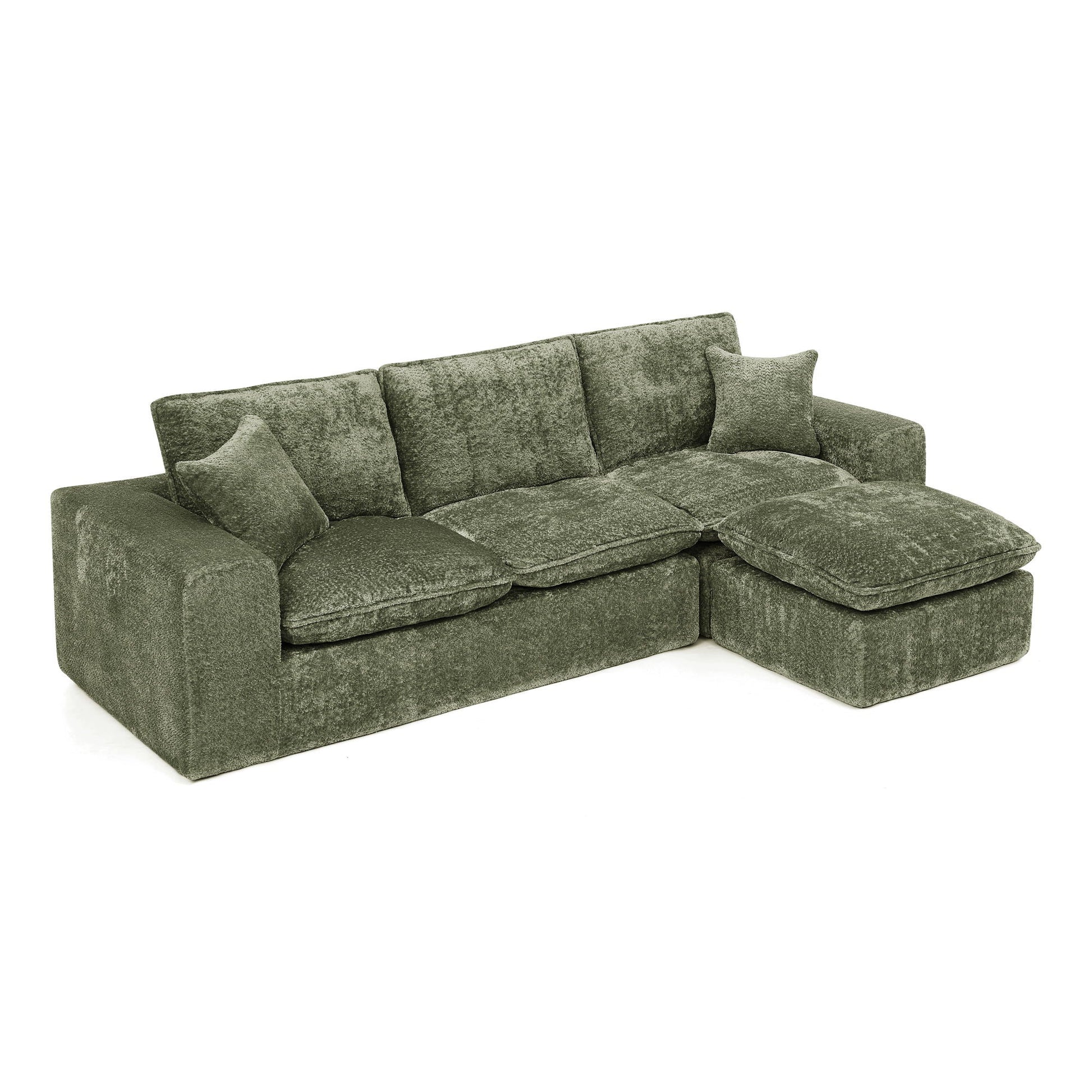 Sectional sofa with moveable ottoman in olive fabric, 3-piece set by HouseOfZazla on Tampa Home & Garden Store