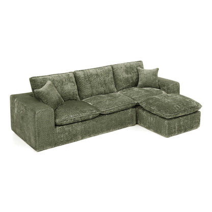 Sectional sofa with moveable ottoman in olive fabric, 3-piece set by HouseOfZazla on Tampa Home & Garden Store