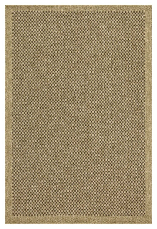Earth polypropylene indoor outdoor rug with beige brown checker pattern and woven border on Tampa Home & Garden Store
