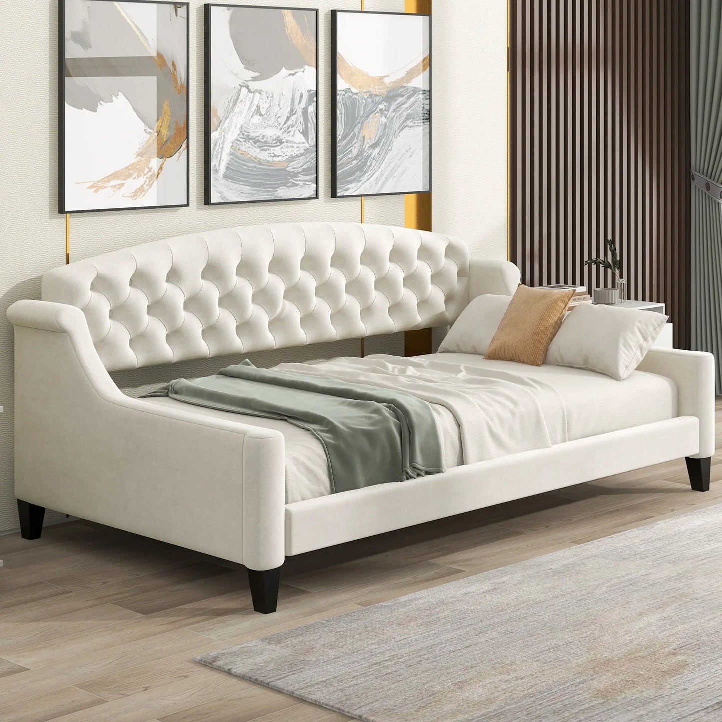 Modern Tufted Button Daybed in cream upholstery with tufted back by Unique Piece Furniture on Tampa Home & Garden Store