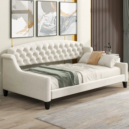 Modern Tufted Button Daybed in cream upholstery with tufted back by Unique Piece Furniture on Tampa Home & Garden Store