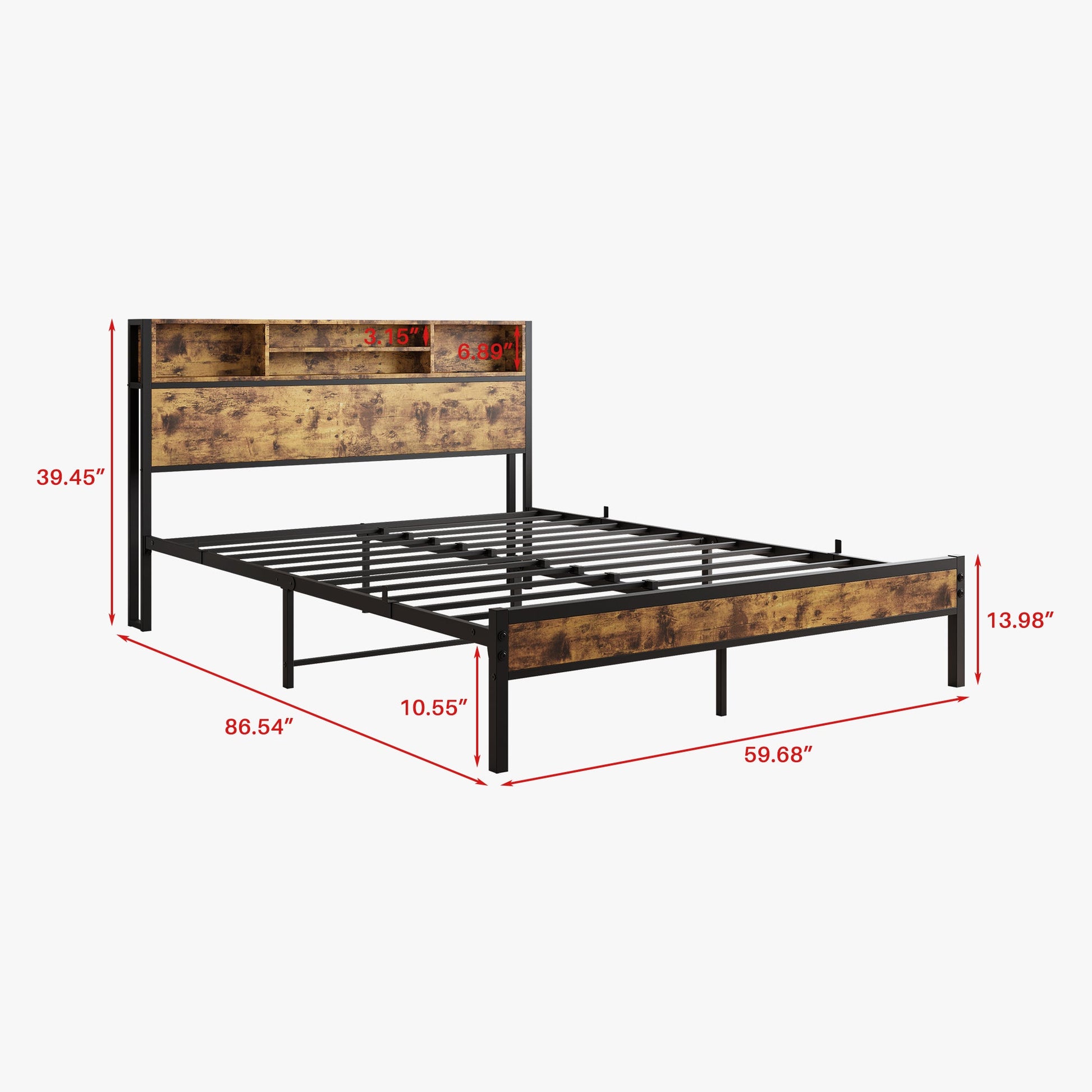 Queen Bed Frame with Storage Headboard Metal Platform Bed with Charging Station Bookcase Storage Black - Tampa Home & Garden Store