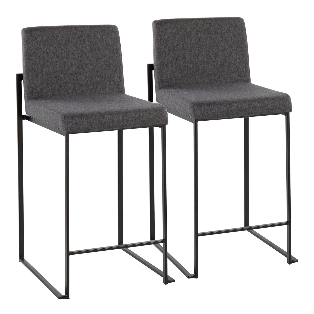 Fuji high back counter stools pair in gray fabric with black metal legs on Tampa Home & Garden Store