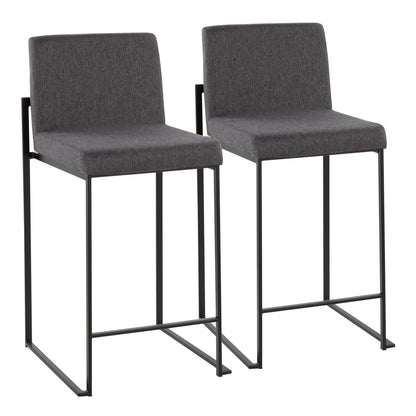 Fuji high back counter stools pair in gray fabric with black metal legs on Tampa Home & Garden Store