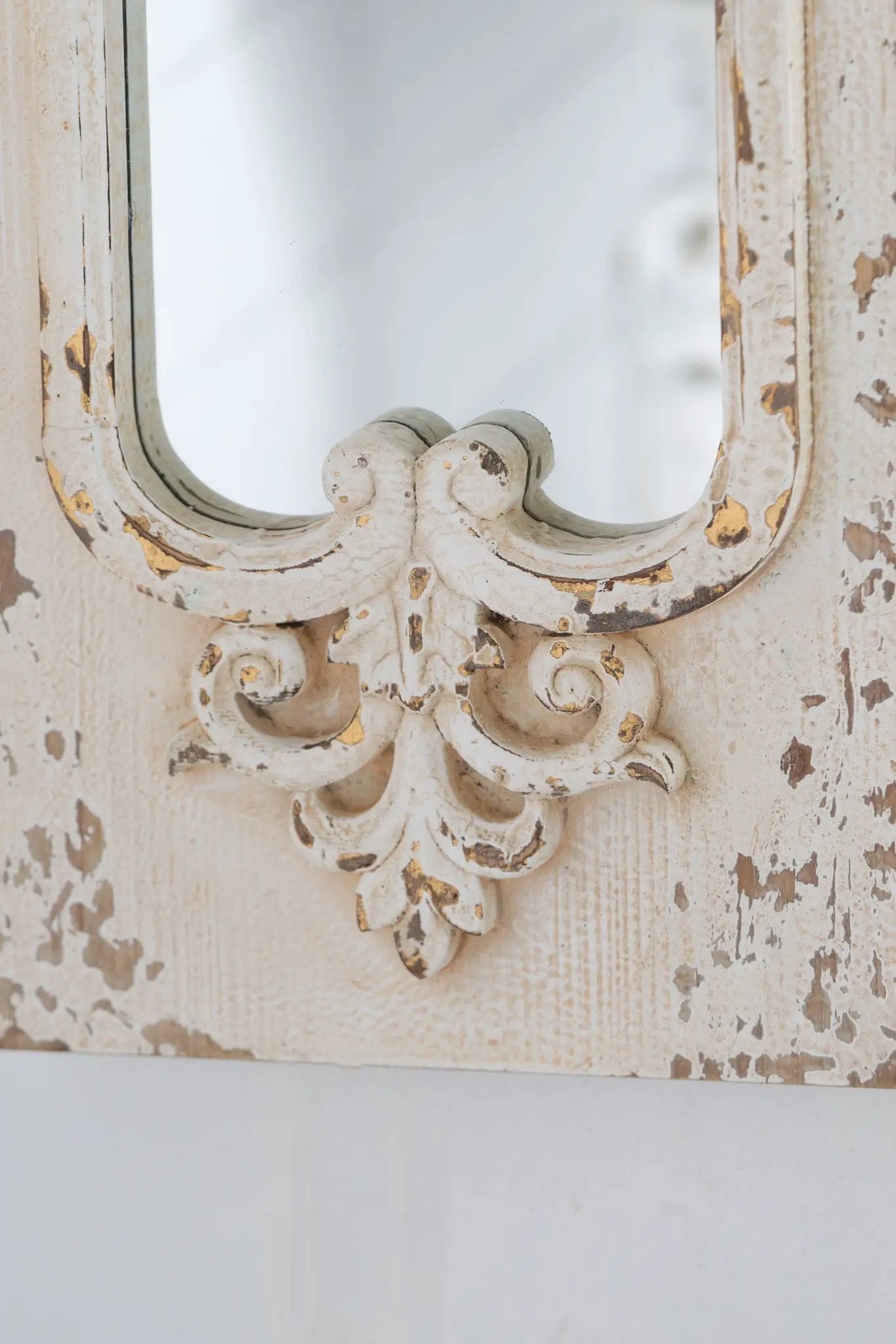 Full length mirror with white solid wood frame and carved scrollwork Unique Piece Furniture on Tampa Home & Garden Store