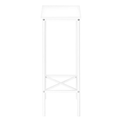Accent side table, narrow 2-tier white metal with crisscross lower shelf, contemporary design on Tampa Home & Garden Store