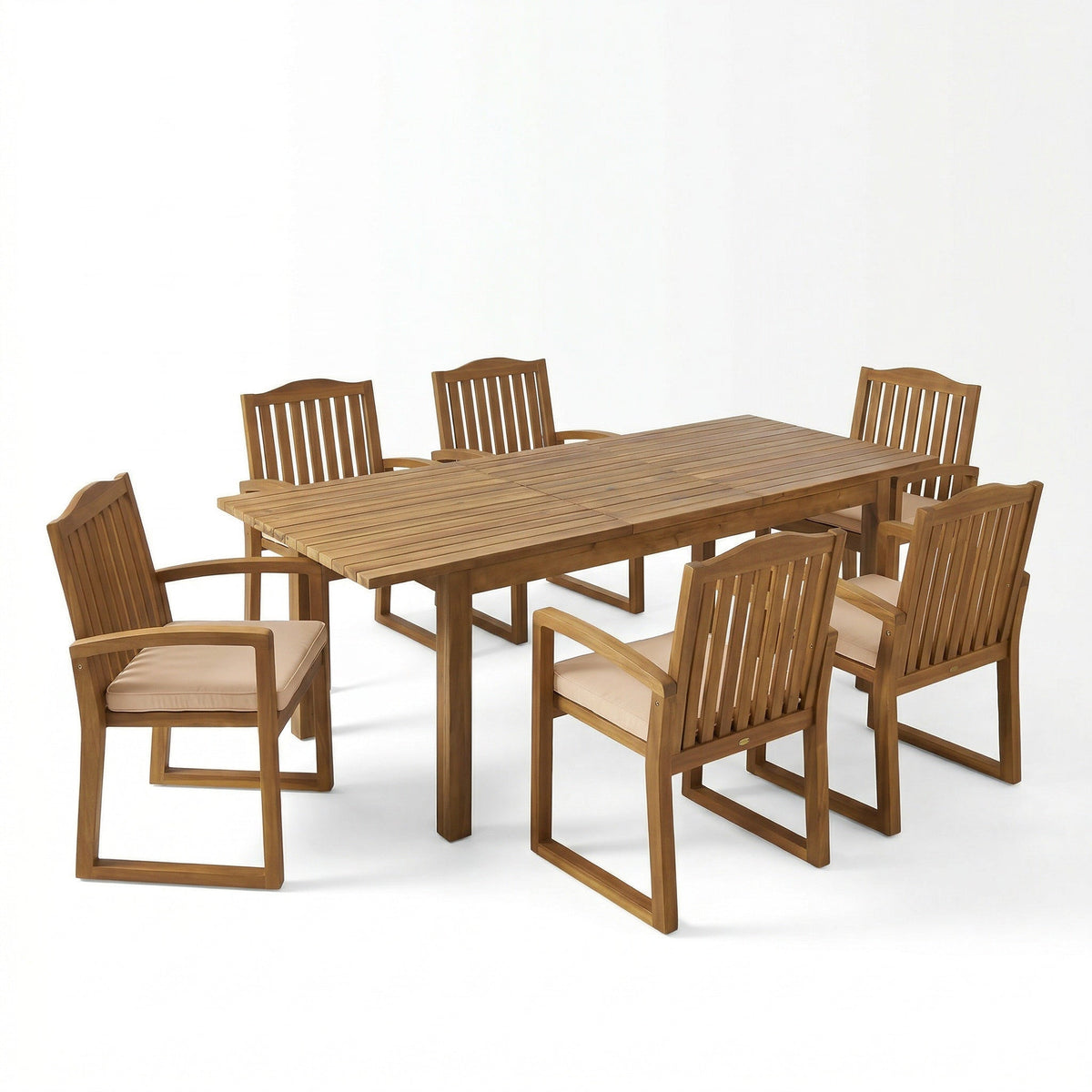 7-Piece Acacia Wood Outdoor Dining Set with Cushions Teak or Cream by HouseOfZazla on Tampa Home & Garden Store