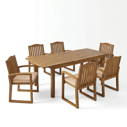 7-Piece Acacia Wood Outdoor Dining Set with Cushions Teak or Cream by HouseOfZazla on Tampa Home & Garden Store