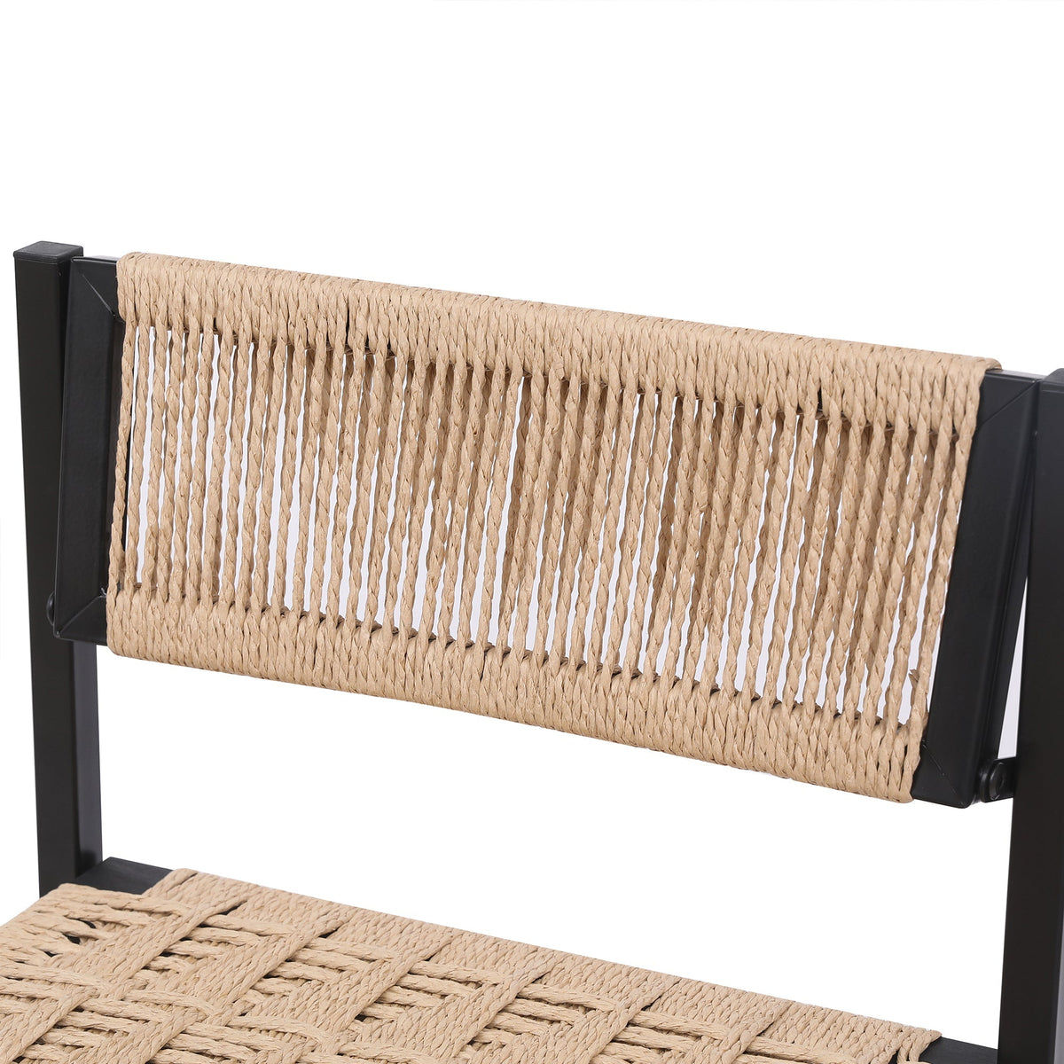 Kitchen bar stools with footrests, set of 2, natural paper rope weave on black metal frame on Tampa Home & Garden Store