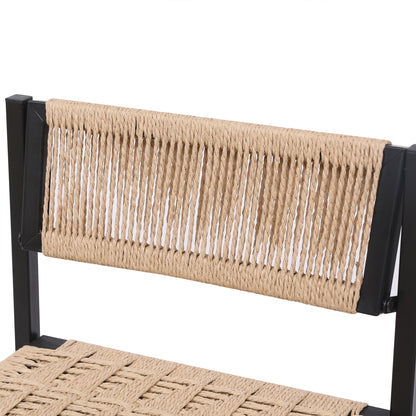 Kitchen bar stools with footrests, set of 2, natural paper rope weave on black metal frame on Tampa Home & Garden Store