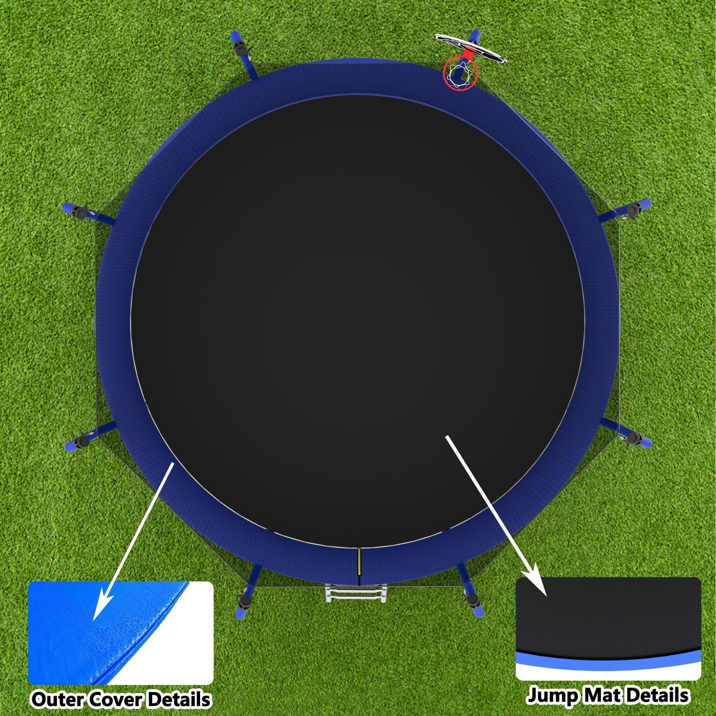 Outdoor Backyard Trampoline and Basketball Hoop