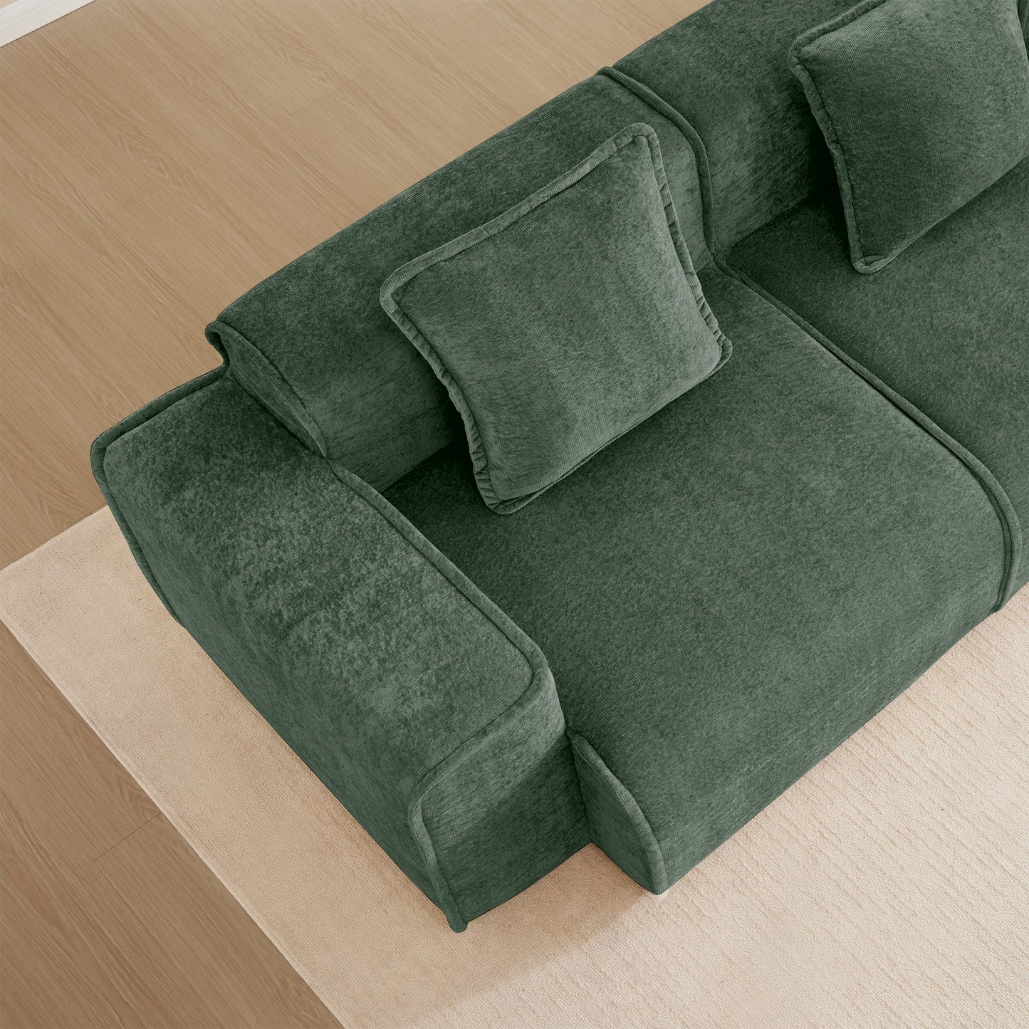 Modern Green Velvet and Slim Armless Sofa