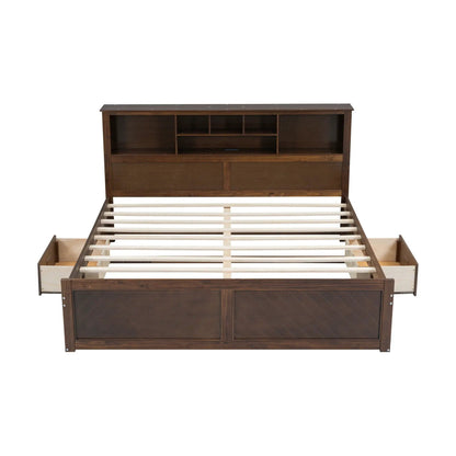 Platform Bed With Storage Headboard USB Drawers
