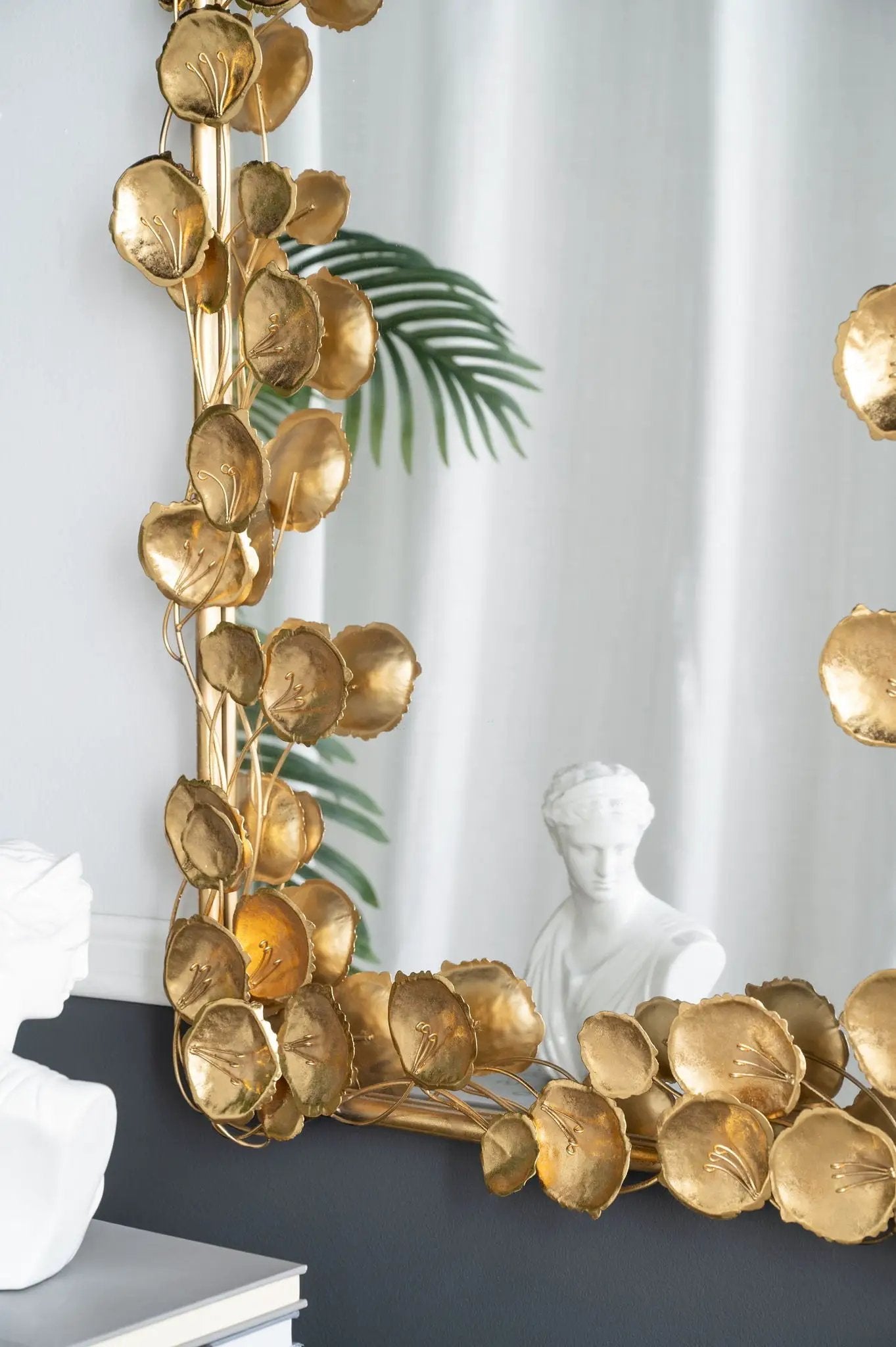 Floor mirror with gold leaf accents by Unique Piece Furniture, leaf motif decor on Tampa Home & Garden Store