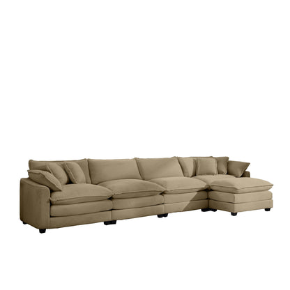 Modular cushion sofa with ottoman in tan fabric, low back, deep seating by HouseOfZazla on Tampa Home & Garden Store