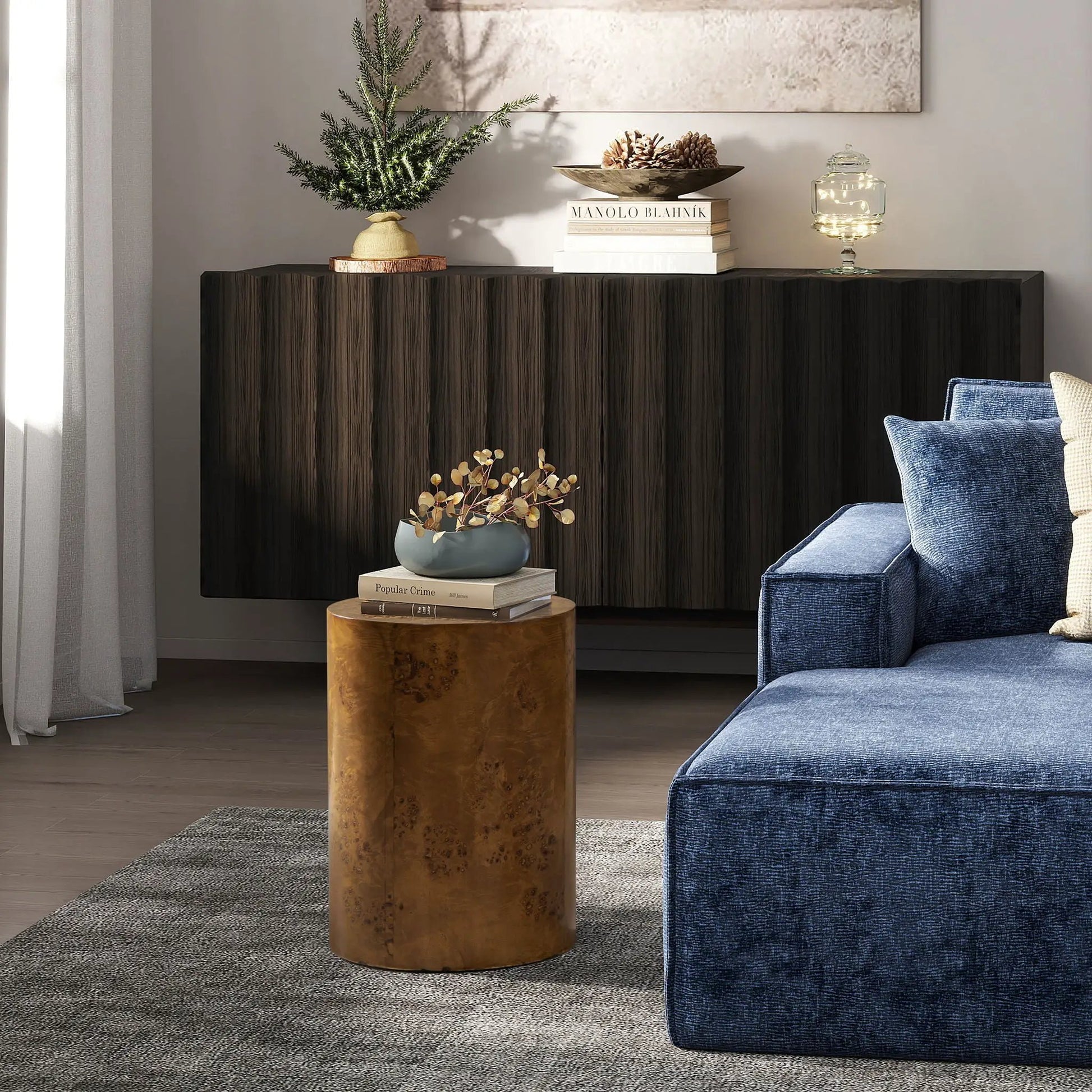 Nebula Accent Pillar Side Table burl-wood pedestal by Unique Piece Furniture on Tampa Home & Garden Store