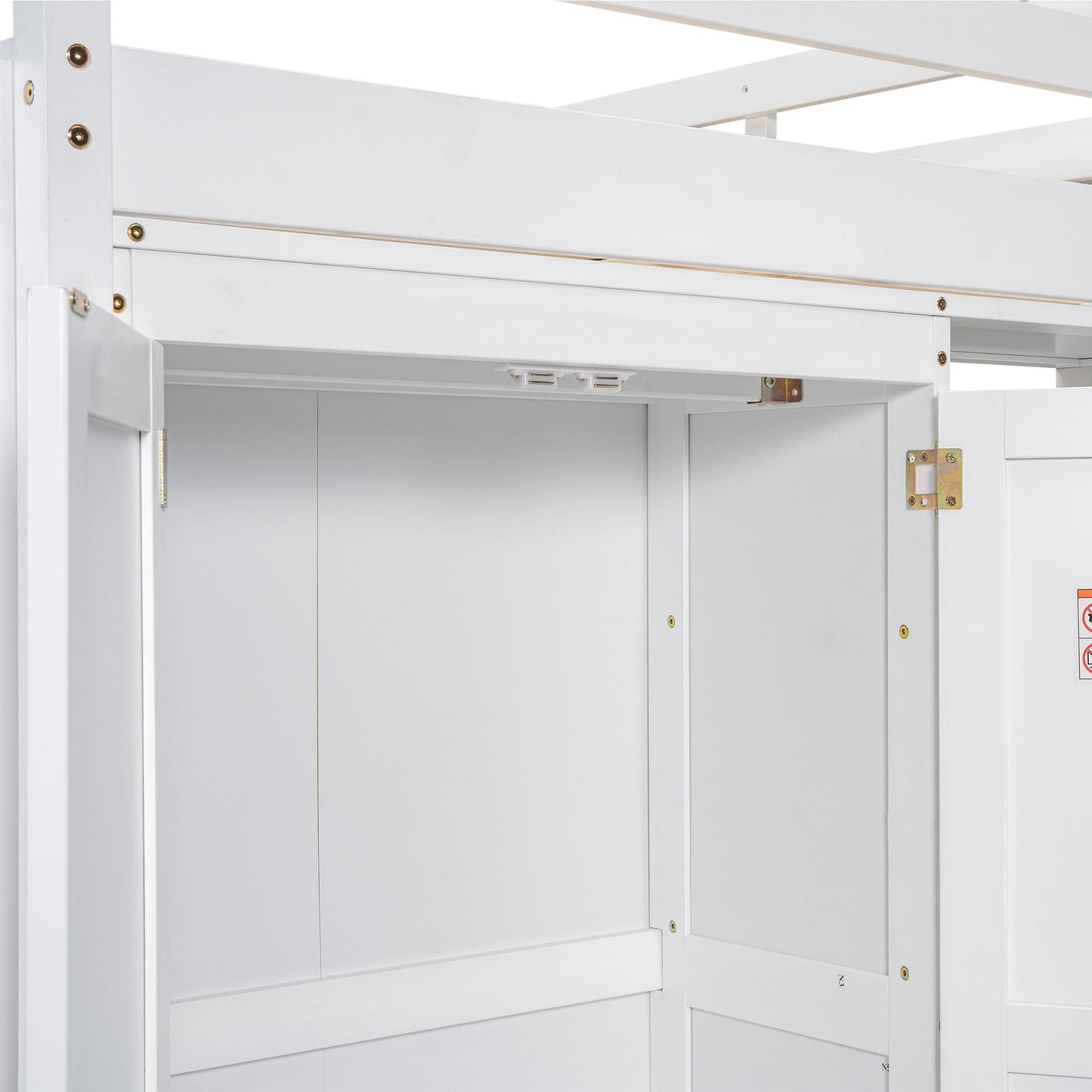Loft bed with built-in wardrobe, LED light, storage shelves in white finish on Tampa Home & Garden Store