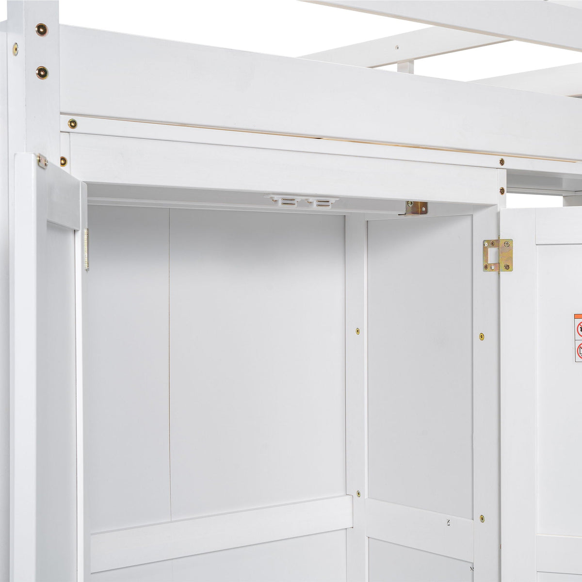 Loft bed with built-in wardrobe, LED light, storage shelves in white finish on Tampa Home & Garden Store