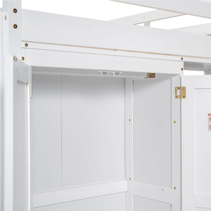 Loft bed with built-in wardrobe, LED light, storage shelves in white finish on Tampa Home & Garden Store