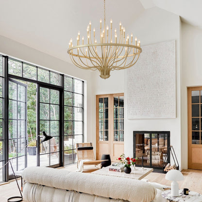 36-Light Gold Industrial Iron Candle Chandelier by HouseOfZazla, gold finish iron frame on Tampa Home & Garden Store