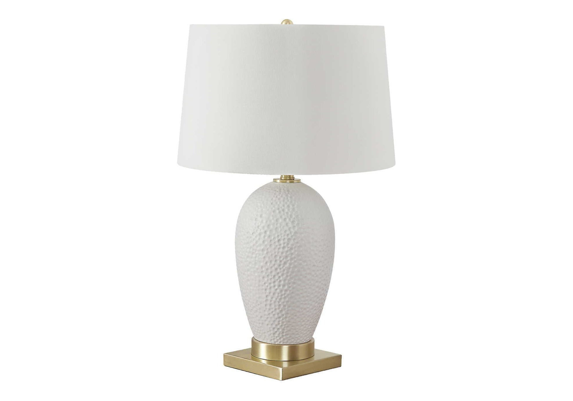 Table lamp ceramic white textured base with white shade and brass accents HouseOfZazla on Tampa Home & Garden Store