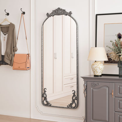 Full body arched mirror with carved applique in bronze or pearl silver by HouseOfZazla on Tampa Home & Garden Store